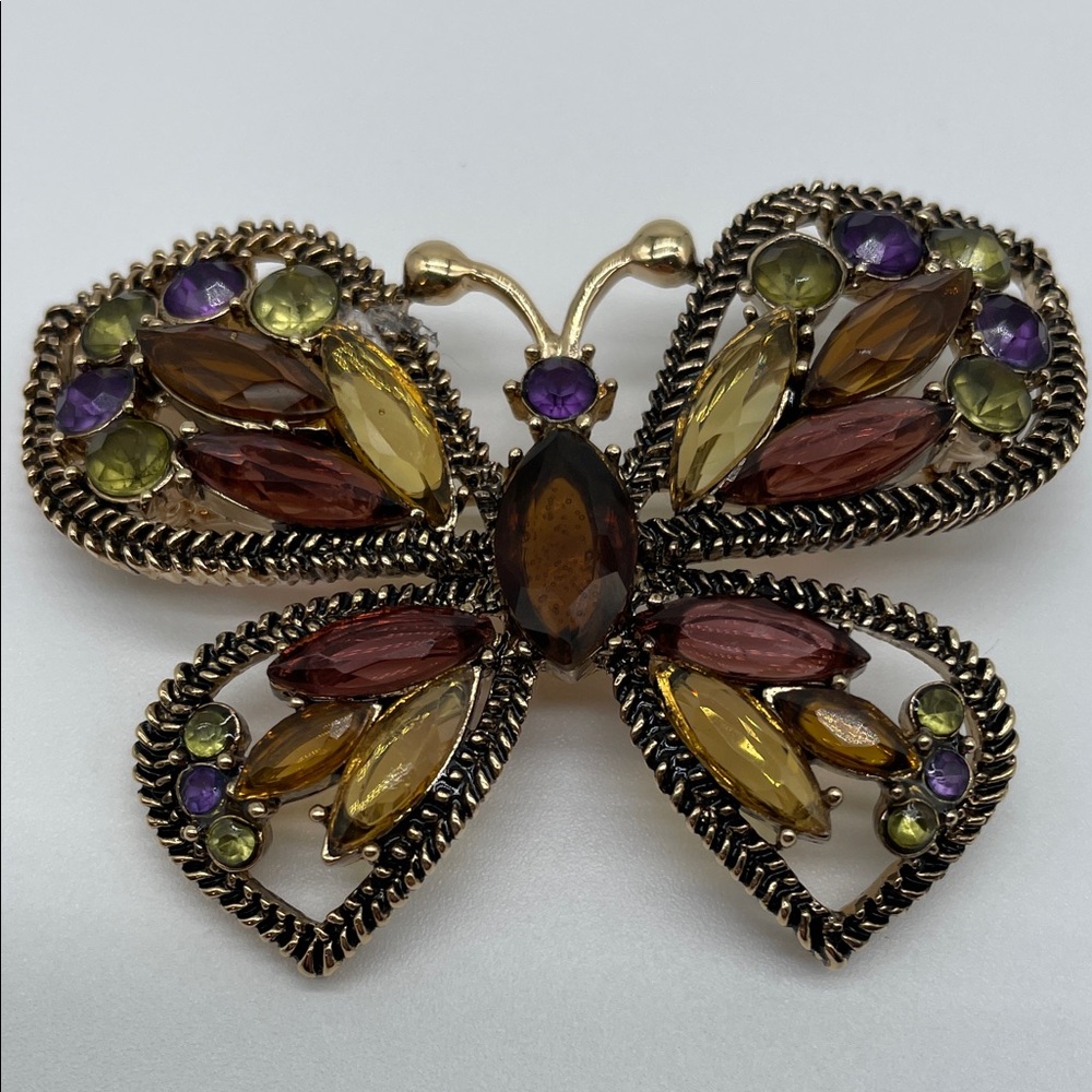 Monet Gold and mult color Gemstone Butterfly Brooch